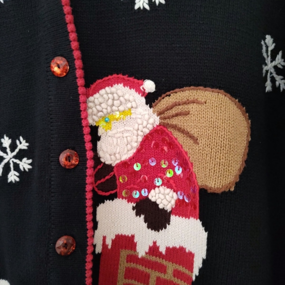 Vintage Terazzo Christmas Cardigan Santa Ugly Sweater Holiday Size Large - Picture 4 of 5